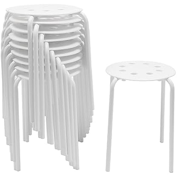10 Pcs Plastic Stacking Stools, Stack Stools White Chairs with Metal Frame 17 Inch for Kids Adults Students Portable Classroom Home Kitchen Garden Office$$Office