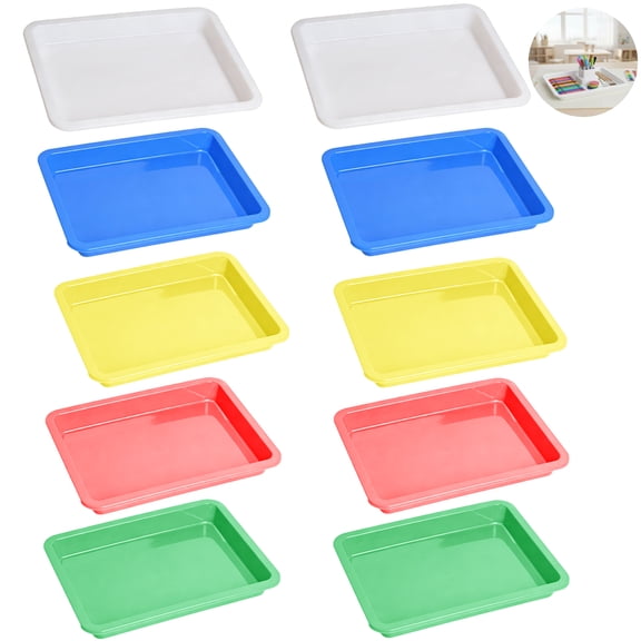 10 Pcs Plastic Trays, 11 x 8.3 in Stackable Crafts Organizer Tray, Multi-Color Activity Tray for Sensory Play, Arts, Crafts, Serving Food, Easy to Clean
