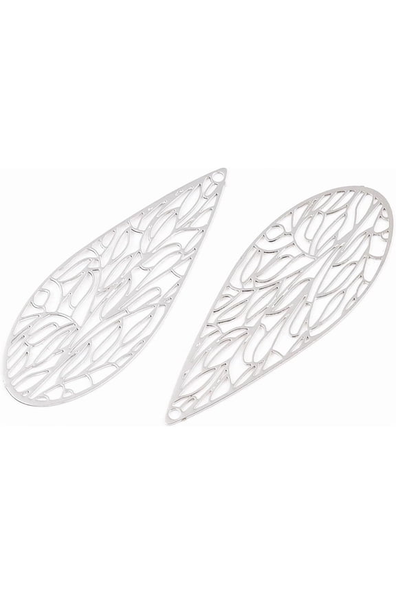 10 Pcs Platinum Rack Plating Brass Filigree Pendants Long-Lasting Plated Pendants Ornament Teardrop Pendants
