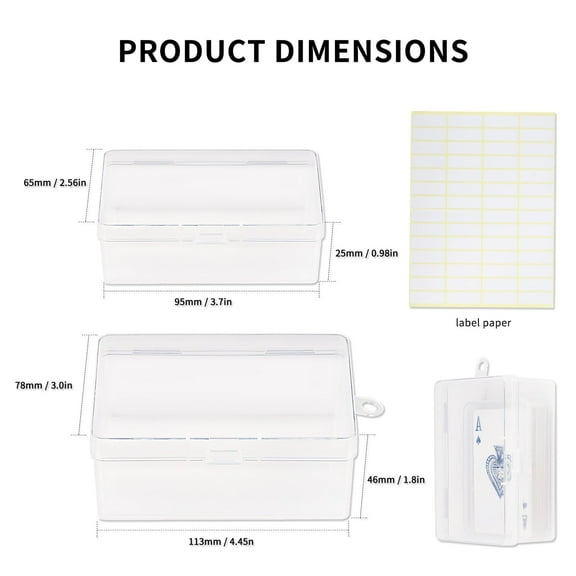 10 Pcs Playing Card Case - 5 Large & 5 Small Clear Card Deck Box with Snap Closure, 56 Labels - Storage for UNO/Poker/Business Cards, Jewelry & Crafts