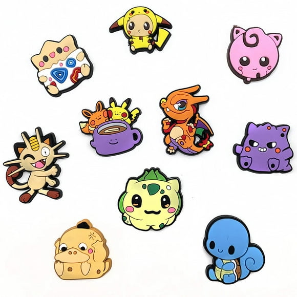 10 Pcs Pokemon Cartoon PVC Shoe Charms for Clog Sandals, Cute Shoes Decoration Charms for Teen Adults Party Gifts