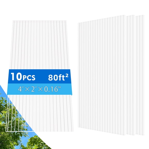 10 Pcs Polycarbonate Greenhouse Panels, 4’ x 2’ x 0.16” Polycarbonate Sheet, Twin-Wall Plastic Panels for DIY Cold Frame & Pergola Roof, Window, Wall