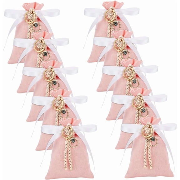 10 Pcs Polyester Drawstring Burlap Bags Charm Gift Bags with Satin Ribbon Jute Bag Resusable Sack Burlap Drawstring for Wedding Party Festival Favors Pink 3.865.9 Inch PinkDIY