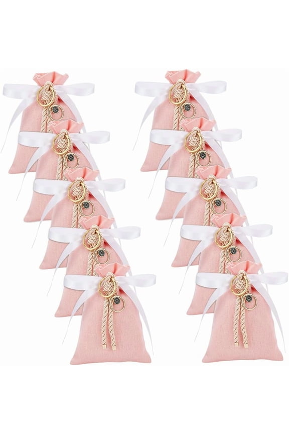 10 Pcs Polyester Drawstring Burlap Bags Charm Gift Bags with Satin Ribbon Jute Bag Resusable Sack Burlap Drawstring for Wedding Party Festival Favors Pink 3.865.9 Inch