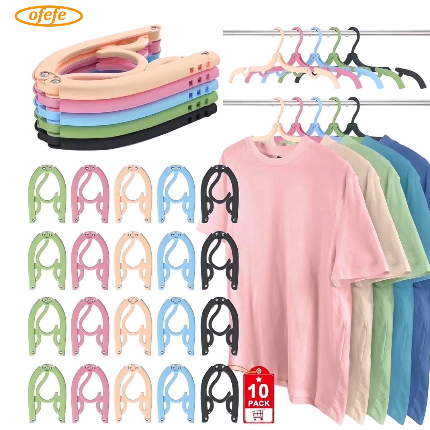 OFEFE 10 Pcs Portable Foldable Travel Hanger Organizer,Foldable for Suitcase,Plastic Travel Accessories Essentials Clothes Drying Rack Folding Hangers
