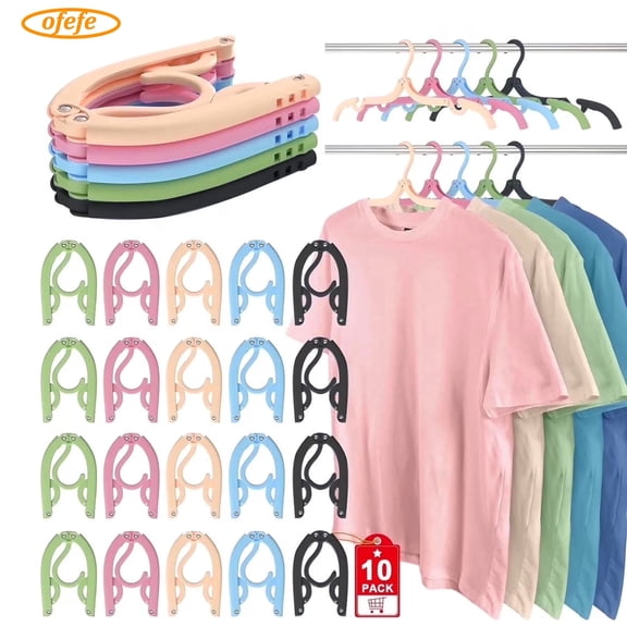 OFEFE 10 Pcs Portable Foldable Travel Hanger Organizer,Foldable for Suitcase,Plastic Travel Accessories Essentials Clothes Drying Rack Folding Hangers