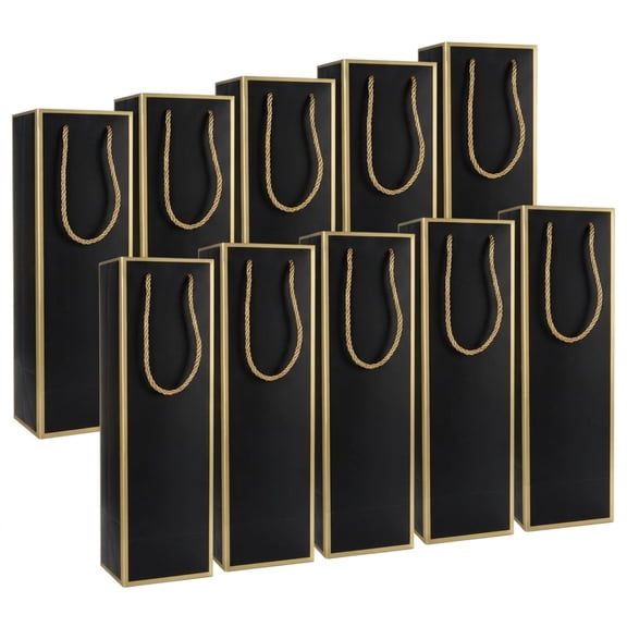 10 Pcs Portable Gold Foil Bottle Gift Totes 4x4x13.8 Inch, Dual Color White Black Paper Bags For Daily Gift Arrangement