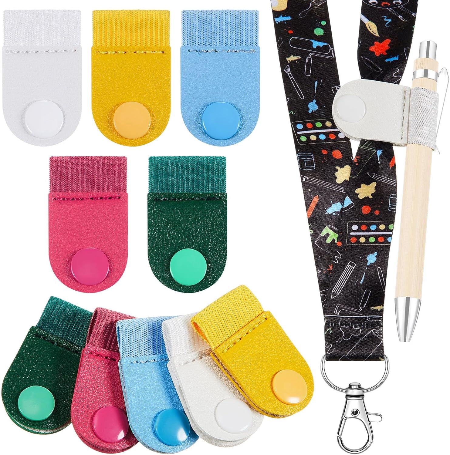 10 Pcs Portable Pen Holder for Lanyard Anti Lost Pop on Pen Loop Holder for Neck Lanyard Clip for Nurses Teachers Waiters Workers, Elastic Design,5 Colors