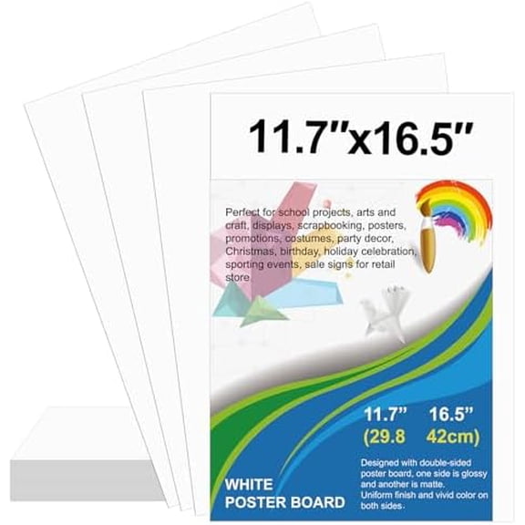 10 Pcs Poster Board 11.7 x 16.5 Inches White Poster Board Paper Bulk, JARTC 250 GSM Thickness Vision Board Blank Graphic Display Posterboards for Drawing Artwork School Arts Crafts Projects