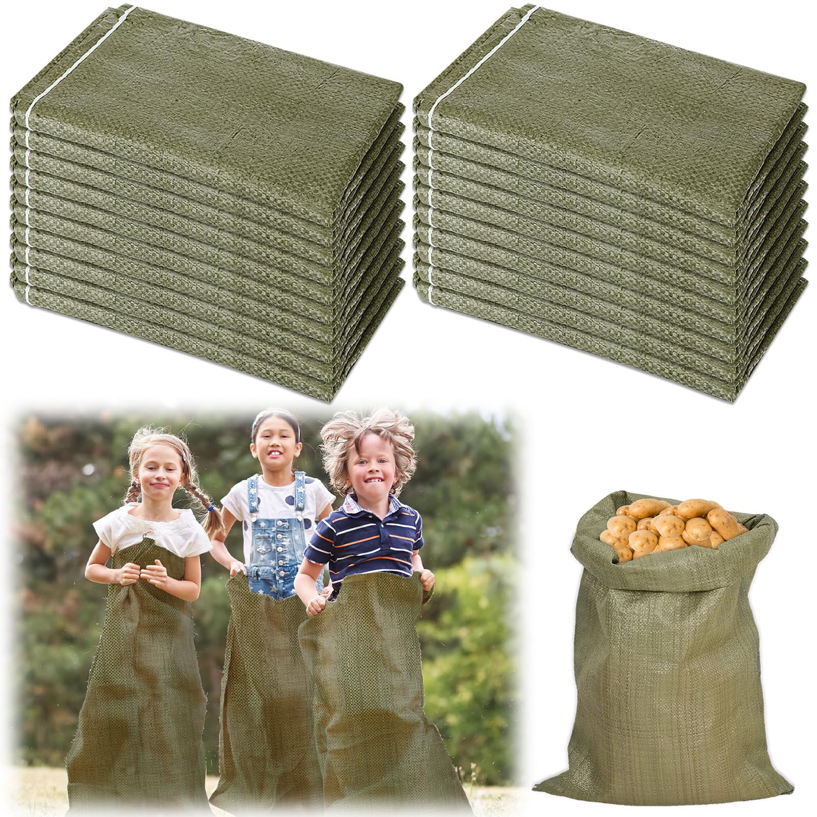 10 Pcs Potato Sack Race Bags, 24 x 40 inch Large Seed Sack for Adults Kids Outdoor Lawn Games, Outdoor Sports Games, Yard, Birthday, Family Reunion, Barbecue, Picnic, Storage