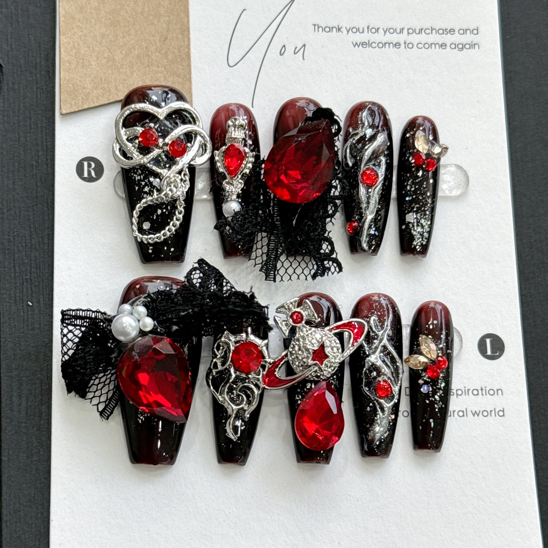 10 Pcs Press on Nails Long, Handmade Violet Fake Purple Full Cover False Nails with Rhinestone Designs Extra Long Glue on Nails Acrylic Nails for Women and Girls