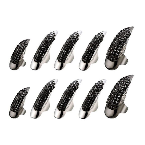 10 Pcs Punk False Adjustable Fingernail Gothic Jewelry Decoration for Party
