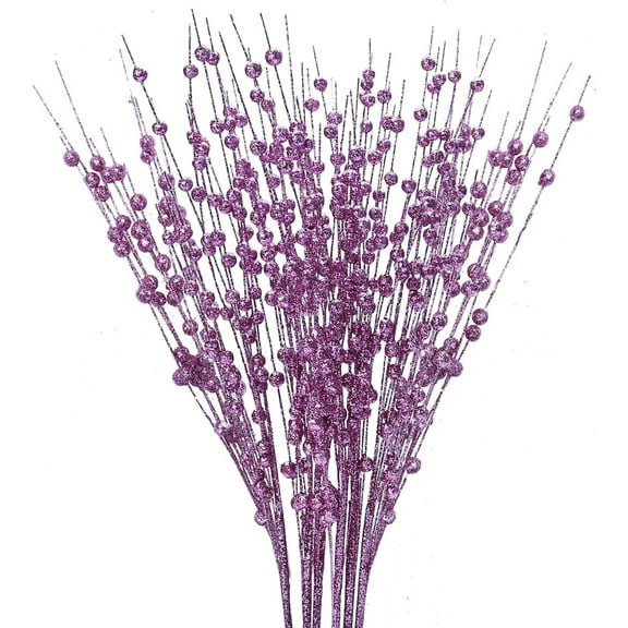10 Pcs Purple Artificial Glitter Berry Stems Christmas Decorations, 20 Inch Christmas Picks Decorative Bead Sticks Glittery Twigs Branches Ornaments for Christmas Tree Vase
