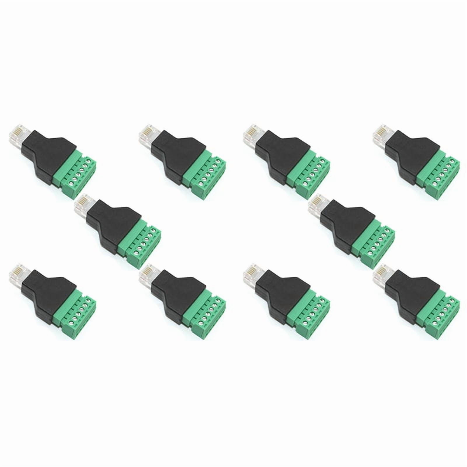 10 Pcs RJ12 Male to 6 Pins Screw Terminal Block Adapter for Cat3 Handset Cable Extension, RJ12 6P6C Modular Connectors,10 x Network port to terminal block,Black
