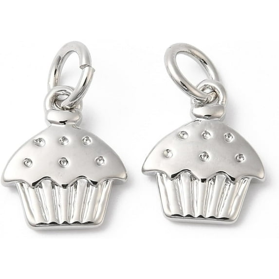 10 Pcs Rack Plating Brass Charms Pendants with Jump Ring Platinum Cake Charm for Women Birthday Festival Elegant Gifts DIY Personalized Jewelry 11x9x2mm Hole: 3.5mm