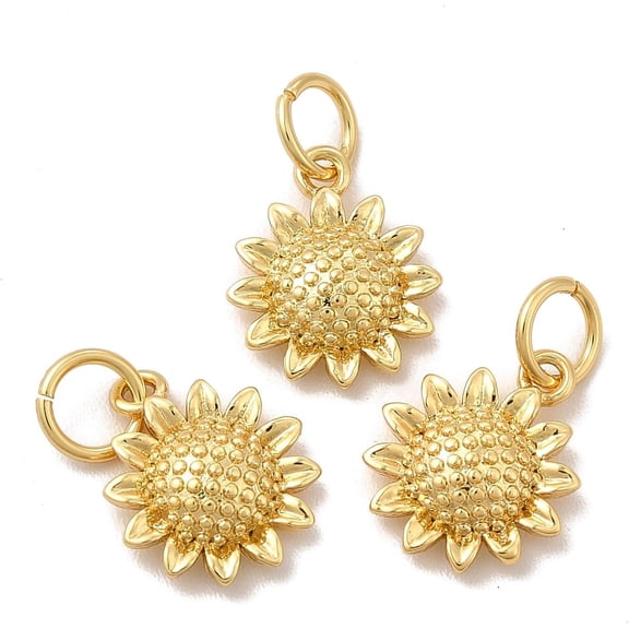 10 Pcs Rack Plating Brass Sunflower Pendants Charms with Jump Rings Sunflower Pendants Decoration for Women Birthday Festival Elegant Gifts DIY Jewelry 11.5x9x3mm Hole: 3.5mm