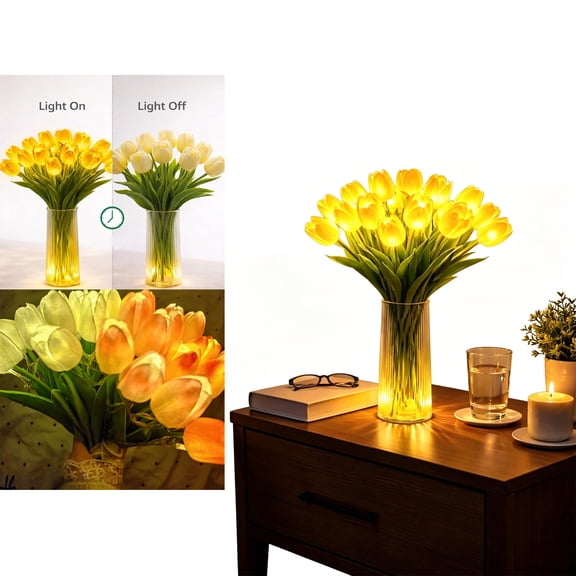 10 Pcs Radiant Romantic Tulip Light,13.6 Inch Twinkling Tree Tulips,Lighted Flowers,Flower String Lights,Tulips Artificial Flowers,Yellow Flowers For Mothers Day,Bedroom Bedside Decor