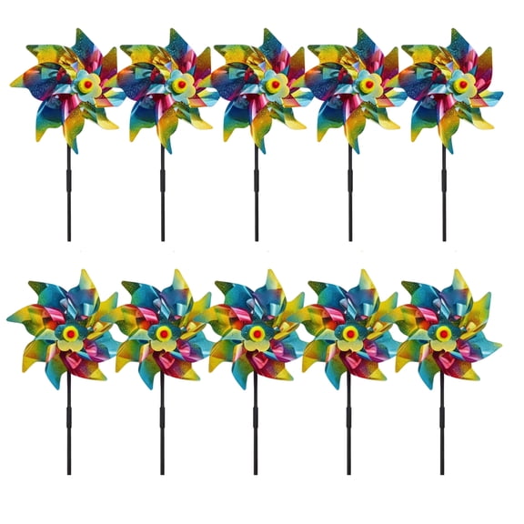 10 Pcs Rainbow Reflective Windmills, Colorful Octagonal Wind Spinners for Garden, Yard & Farm Outdoor Decoration