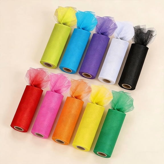 10 Pcs Rainbow Tulle Fabric Rolls 6 inch Wide Vibrant Sheer Tulle Ribbons for Wedding Decorations Birthday Gift Wrapping DIY Crafts Bridal Showers Valentine's Day Mother's Day Party Decor