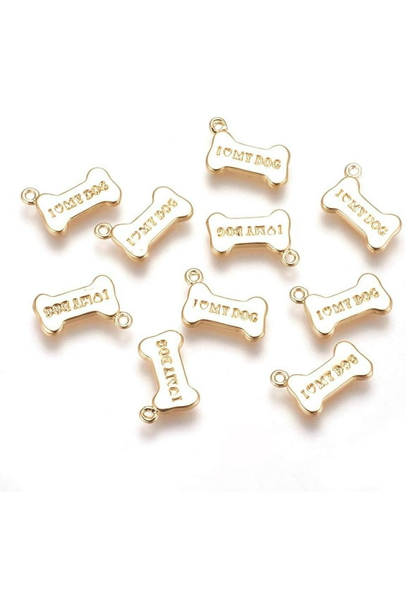 10 Pcs Real 18K Gold Plated Brass Bone Charms Bone with Word I Love My Dog Pendants Real 18K Gold Plated Charms for Women Jewelry DIY Necklace Craft Making 12x8.5x1.5mm Hole: 0.5mm