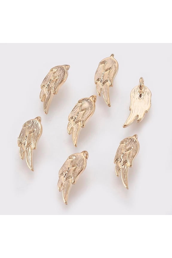 10 Pcs Real 18K Gold Plated Brass Wing Charms Wing Pendants Jewel Real 18K Gold Plated Pendants Accessory for Women DIY Necklace Bracelet Earring Jewelry Craft Making 12x5x1mm Hole: 1mm