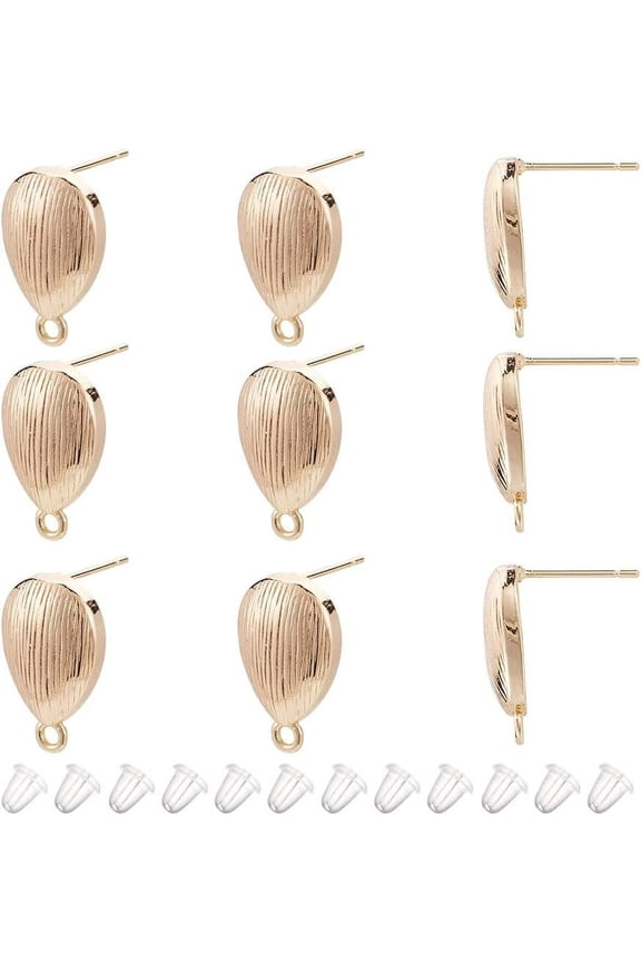 10 Pcs Real 18k Gol Teardrop Stud Earring Findings Real 18k Gold Plated Lightweight Water Drop Earrings Set with Ear Nuts Post Earrings with Loop for DIY Adding Beads Charms Pendant Jewelry Gold