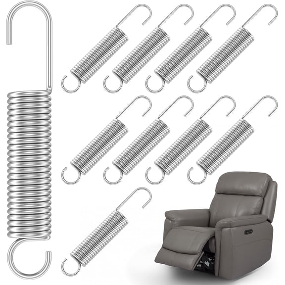 10 Pcs Recliner Sofa Tension Springs, 3-9/16in Manganese Steel Replacement Kit for Reclining Chair Mechanism, Heavy Duty Furniture Repair (10 PCS, Silver)
