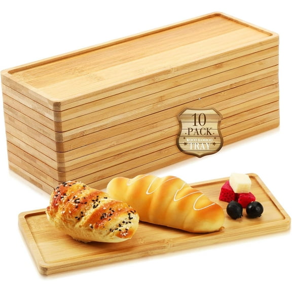 10 Pcs Rectangle Wood Bamboo Tray Serving Wooden Platter for Bathroom Counter Food Dinner Kitchen(Rounded Edges)