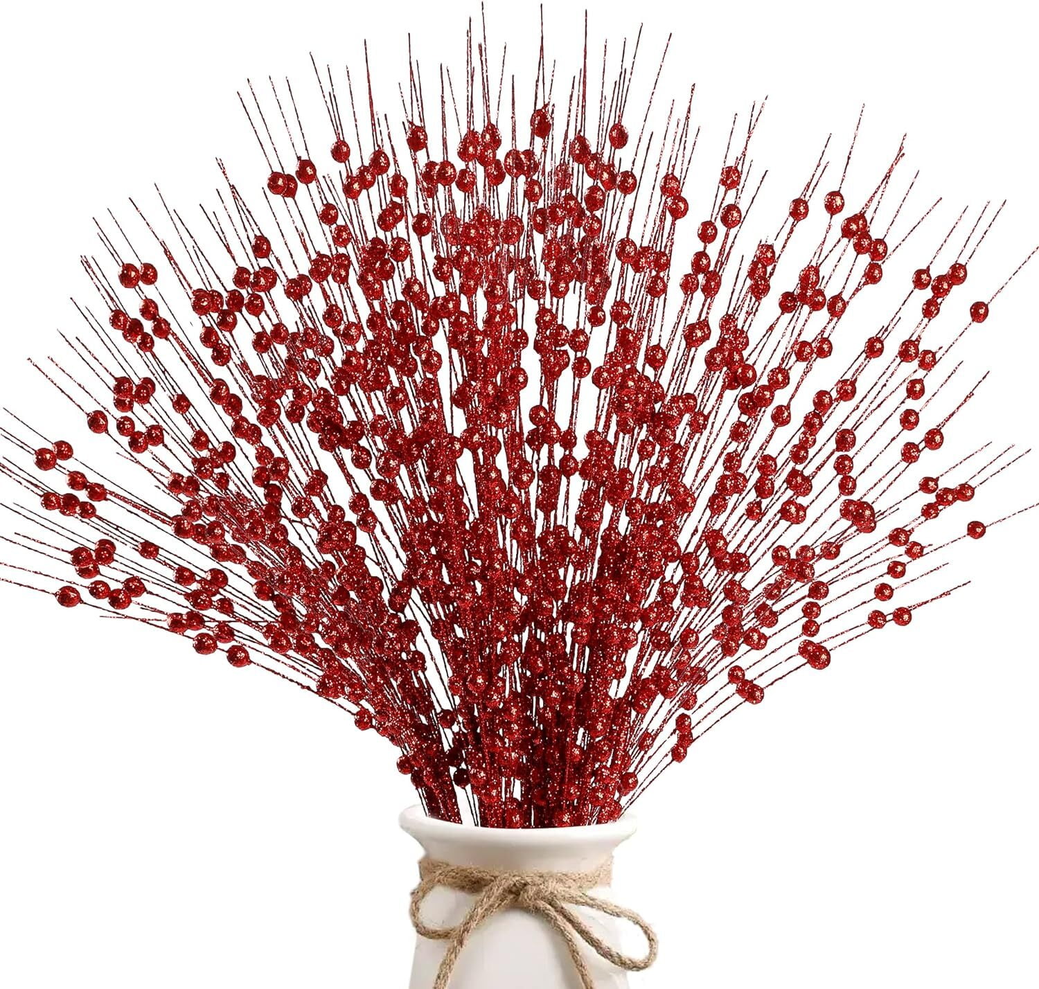 10 Pcs Red Artificial Glitter Berry Stems Christmas Decorations, 20