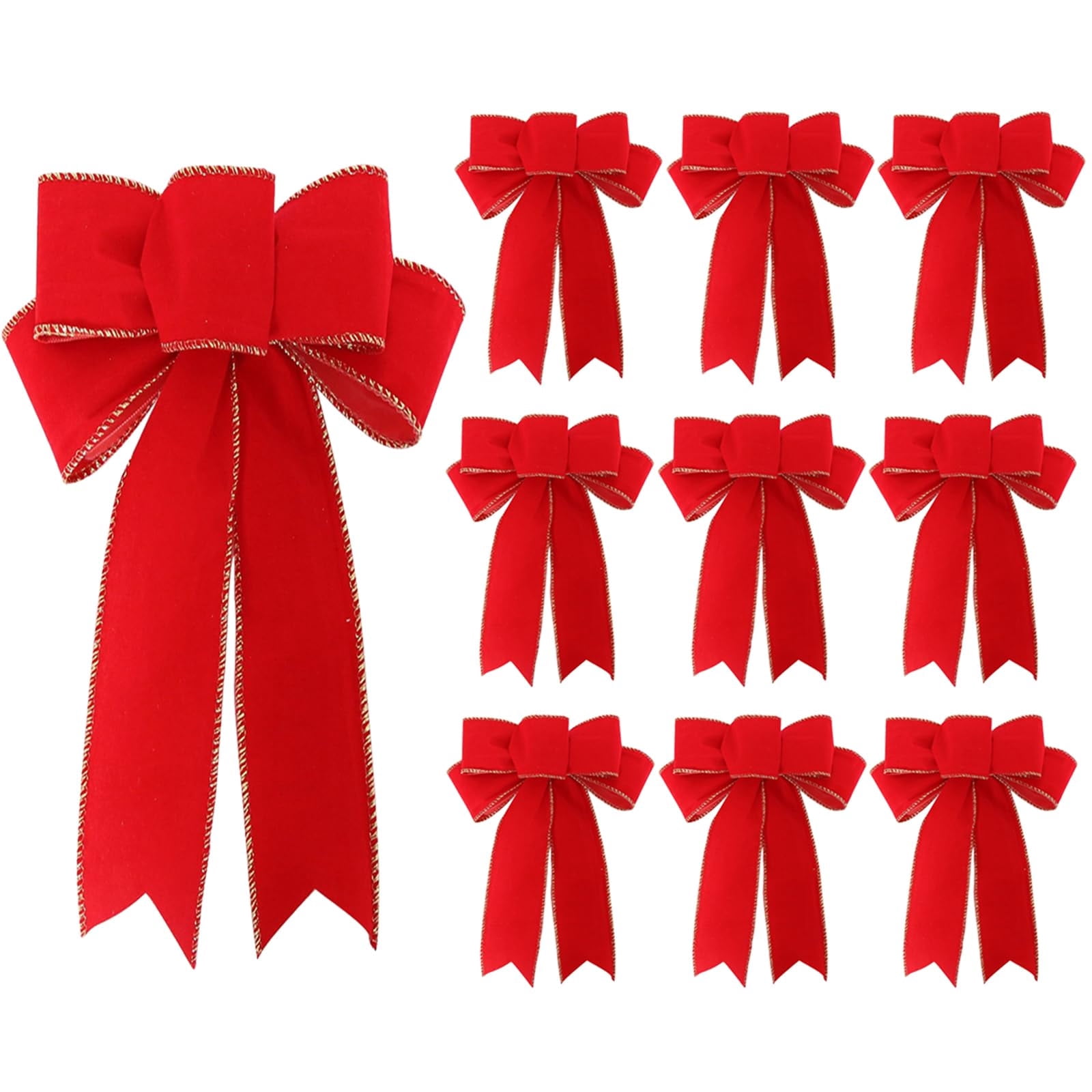 10 Pcs Red Bows Christmas Tree Decorations, Large Velvet Ornament Bow ...