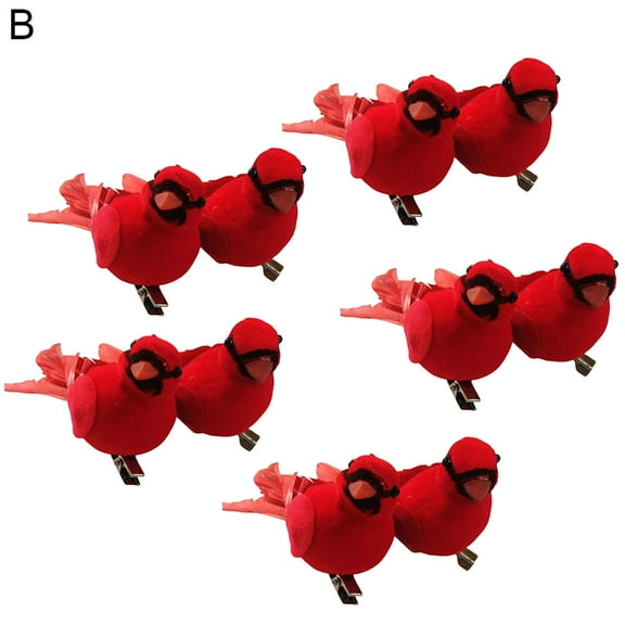 10 Pcs Red Cardinals Ornaments Handmade Artificial Birds Clip on Christmas Tree for Christmas Tree Wreaths Garland Decorations