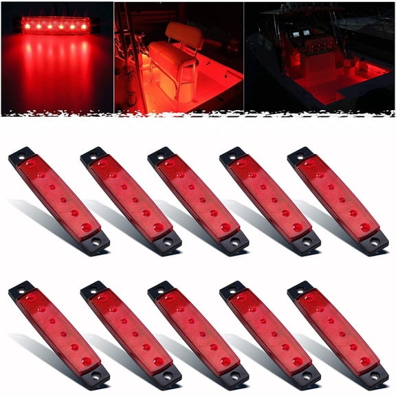 10 Pcs Red LED Boat Interior Lights Marine Courtesy Waterproof Navigation Lighting