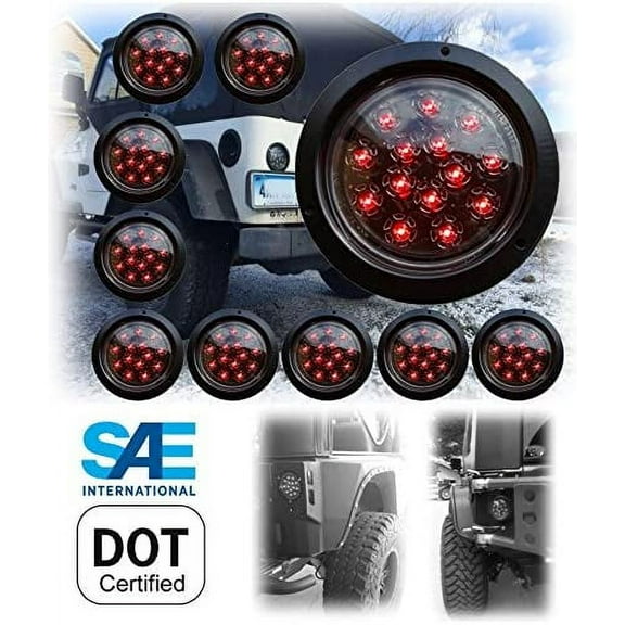 10 Pcs Red Round 5-3/8" Flush Mount Brake Stop Turn Tail Signal BRIGHT LED Light For TRUCK TRAILER 25105C-R