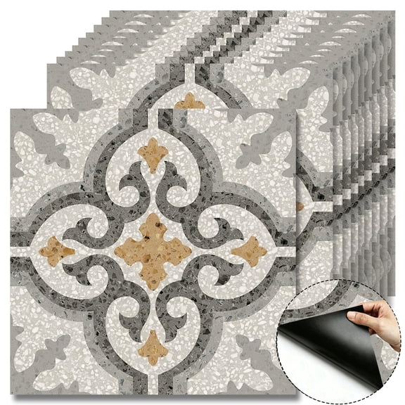 10 Pcs Retro Terrazzo Pattern Peel and Stick Floor Tiles 12"x12" Cover 10 Sq.Ft, Self-Adhesive DIY Vinyl Flooring, Removable Waterproof, for Bathroom Kitchen Wall Bedroom Stairs Home Decor