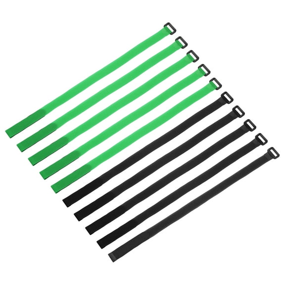10 Pcs Reusable Battery Tie Down Straps, 0.8" x 16" Nylon Multipurpose Battery Hold Down Adjustable Cinch Strap Hook Loop Fastening Tie for FPV RC Drone Boat Car, Black/Green