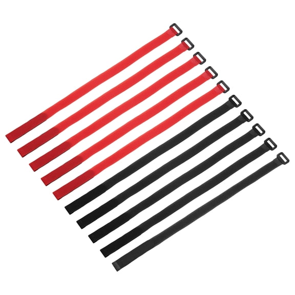 10 Pcs Reusable Battery Tie Down Straps, 0.8" x 16" Nylon Multipurpose Battery Hold Down Adjustable Cinch Strap Hook Loop Fastening Tie for FPV RC Drone Boat Car, Black/Red