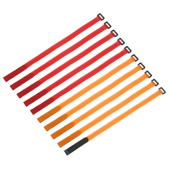 10 Pcs Reusable Battery Tie Down Straps, 0.8" x 16" Nylon Multipurpose Battery Hold Down Adjustable Cinch Strap Hook Loop Fastening Tie for FPV RC Drone Boat Car, Orange/Red