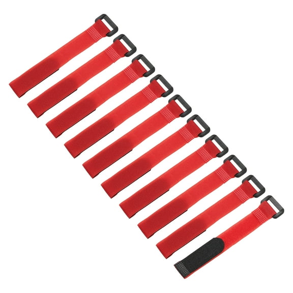 10 Pcs Reusable Battery Tie Down Straps, 0.8" x 8" Nylon Multipurpose Battery Hold Down Adjustable Cinch Strap Hook Loop Fastening Tie for Quadcopters FPV RC Drone Boat Car, Red