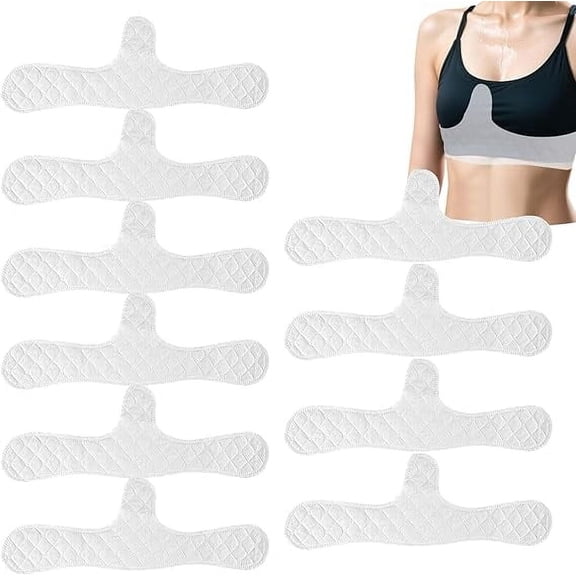 10 Pcs Reusable Cotton Bra Liners, 17.3x5.9in Under Bra Sweat Pads for Women, Comfortable Breathable Moisture-Wicking Liners for Summer, Indoor Workout, Hot Weather