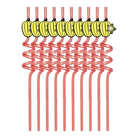 10 Pcs Reusable Fruit Party Straws, Fun Fruit Silly Swirly Plastic Straws for Birthday Party Favors, Woodland Themed Party Decorations Supplies