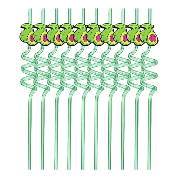 10 Pcs Reusable Pool Party Straws, Cute Fruit Crazy Swirly Plastic Straws for Kids Birthday Party, Woodland Fruit Themed Party Supplies Favors