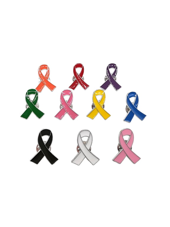 10 Pcs Ribbon Lapel Pin Breast Cancers Awareness Brooch Hope Ribbon Pins Badge for Charity Event Supplies