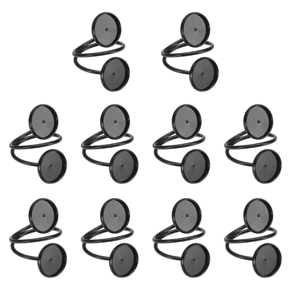 10 Pcs Ring Blank, Adjustable Finger Ring Blank Base Fit 12mm Round for Jewelry Making, Black
