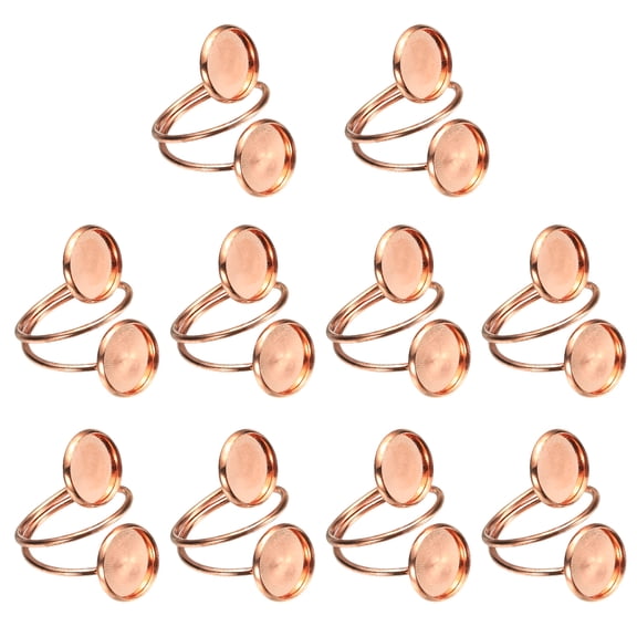 10 Pcs Ring Blank, Adjustable Finger Ring Blank Base Fit 12mm Round for Jewelry Making, Rose Gold