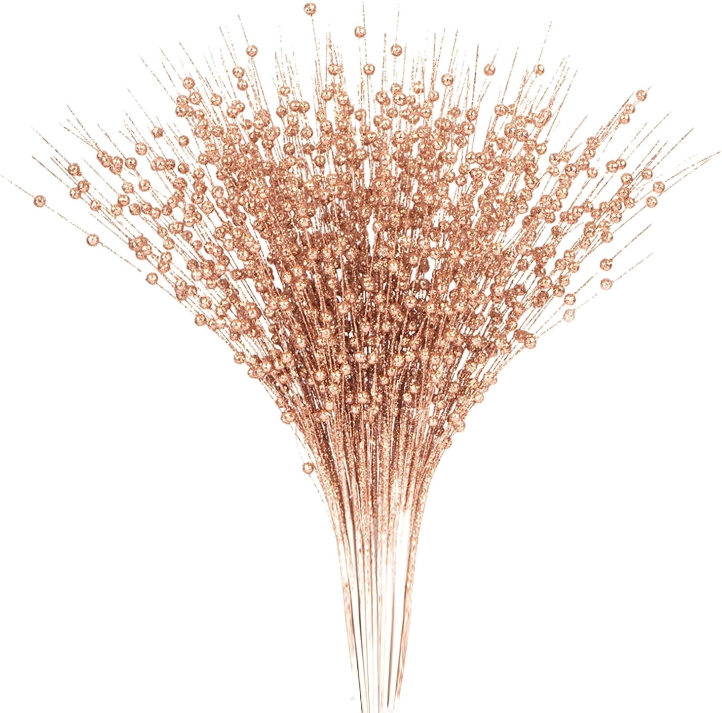 10 Pcs Rose Gold Artificial Glitter Berry StemsChristmas Decorations, 20 Inch Christmas Picks Decorative Bead Sticks Glittery Twigs Branches Ornaments for Christmas Tree Vase