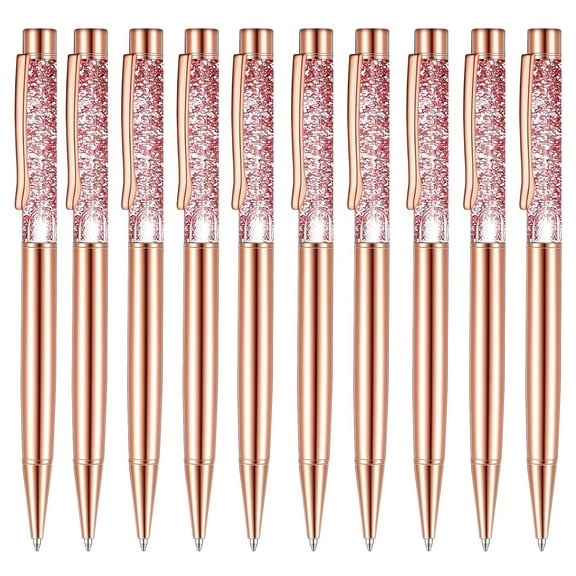 10 Pcs Rose Gold Ballpoint Pens Metal Pen Bling Dynamic Liquid Sand Pen Pretty Pens With Refills Black Ink Office Supplies Gift Pens For Christmas Wedding Birthday