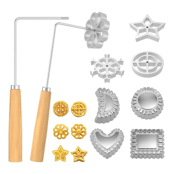 10 Pcs Rosette Iron Molds Set Bunuelos Molds with Handle Cooking Stamp Maker Kit Rosette Cookie Iron with Square Round Heart Shape Star Flower Circle Baking Set Present for Women Mom Chef
