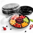 thumbnail image 1 of 10 Pcs Round Appetizer Serving Tray with Lids, 6 Divided Serving Tray, MODANU Disposable Food Storage Containers, Plastic Tray Storage, Snack, Vegetable Fruit Plastic Trays for Party and Buffet, 1 of 7