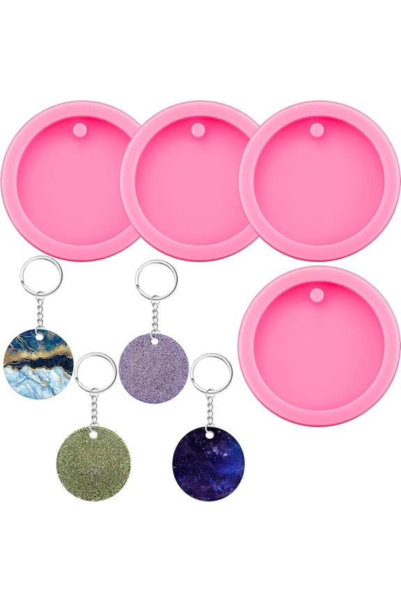 10 Pcs Round Keychain Molds Silicone Circle Epoxy Molds DIY Pendant Clay Keychain Charms Kit (5 cm Diameter)