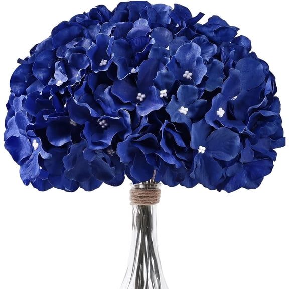 10 Pcs Royal Blue Hydrangea Silk Fake Flowers, Full Artificial Flowers Heads with Stems for DIY Home Wedding Bridal Shower Baby Shower Shop Party Decor